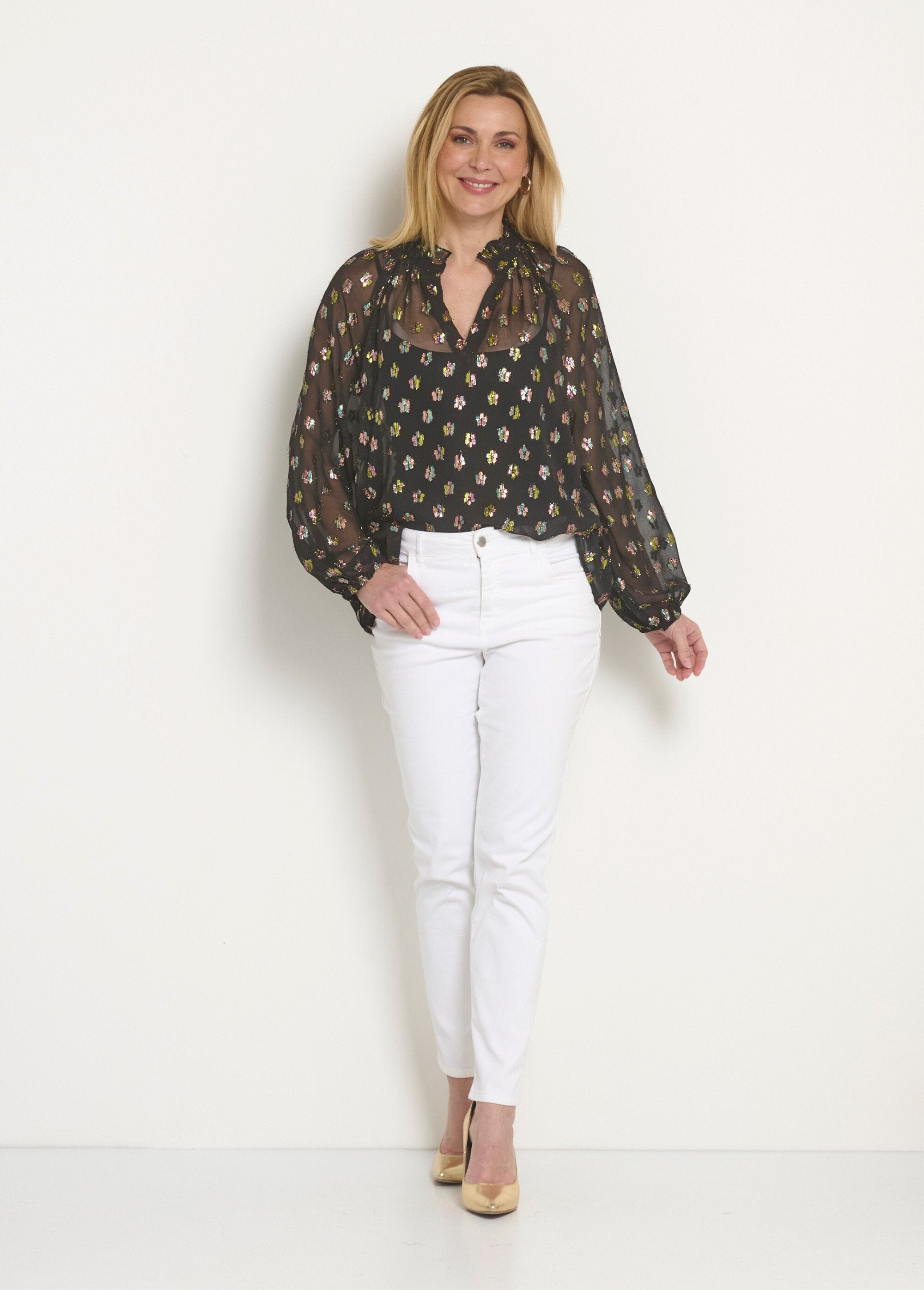 Metallic_patterned_voile_blouse_with_V-neck_Black_SF1_slim