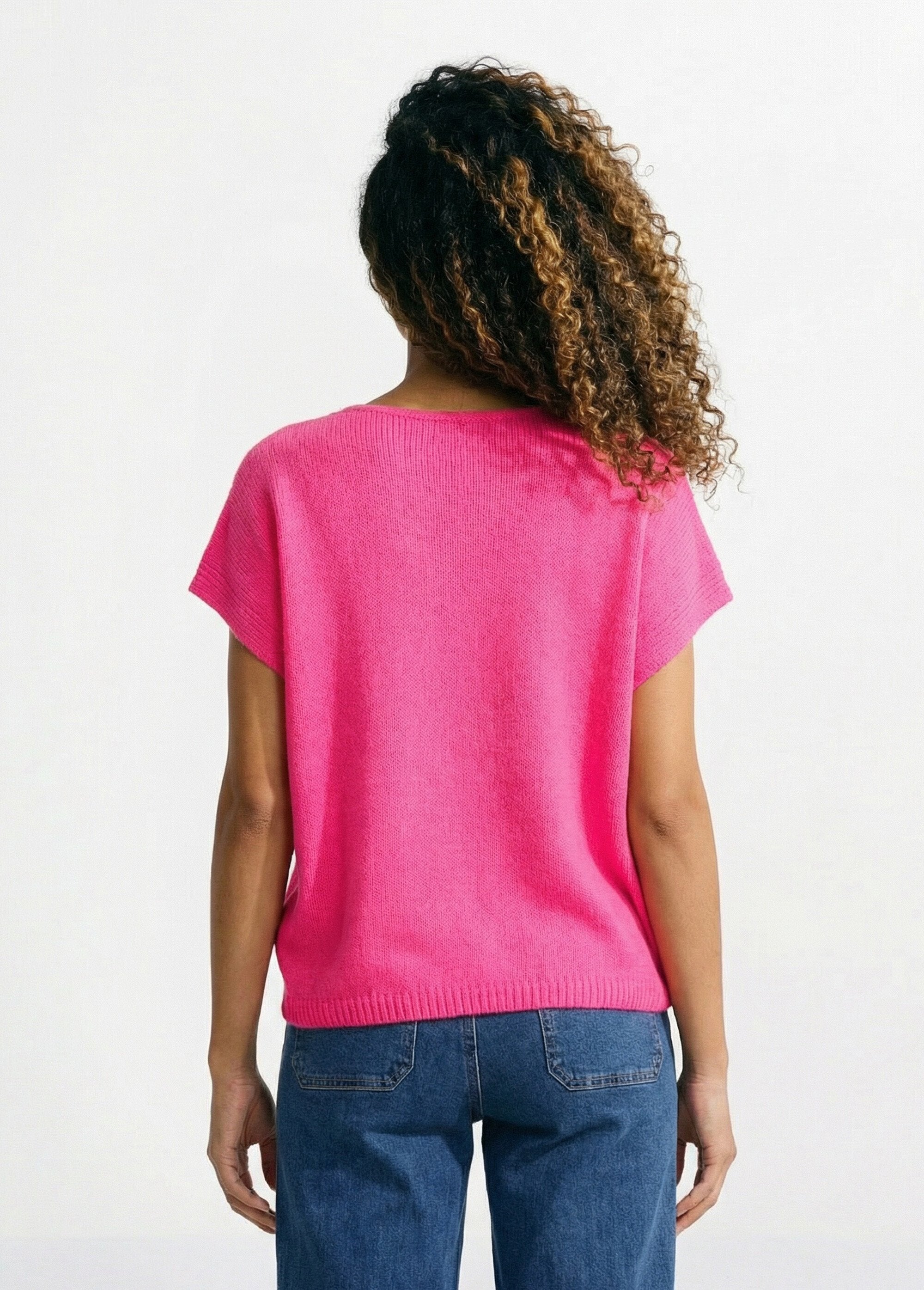 Gilet_manches_courtes_boutons_métallisés_Rose_fluo_DO1_slim