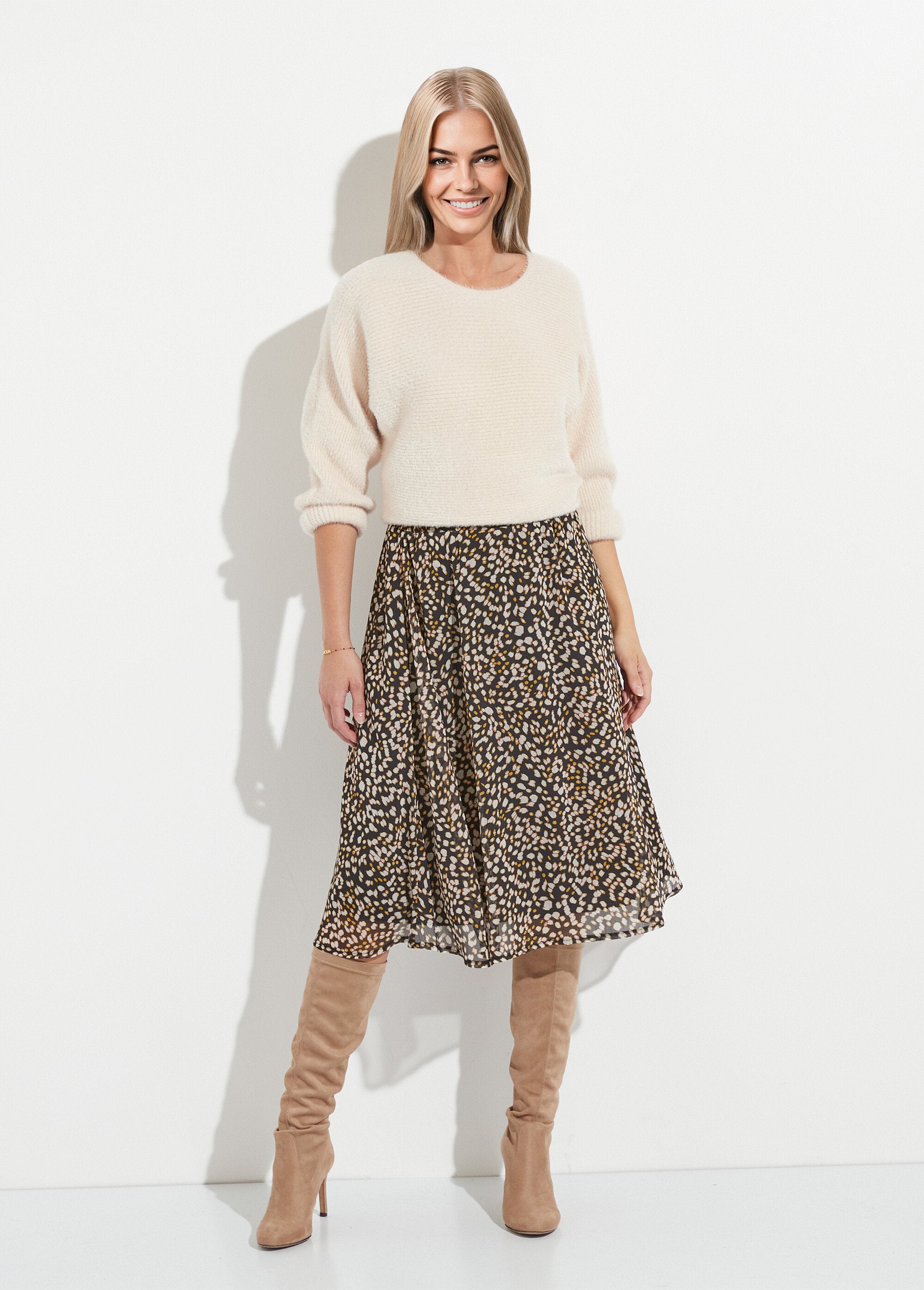 Mid-length_flared_skirt_in_lined_printed_voile_Black_and_ecru_SF1_slim
