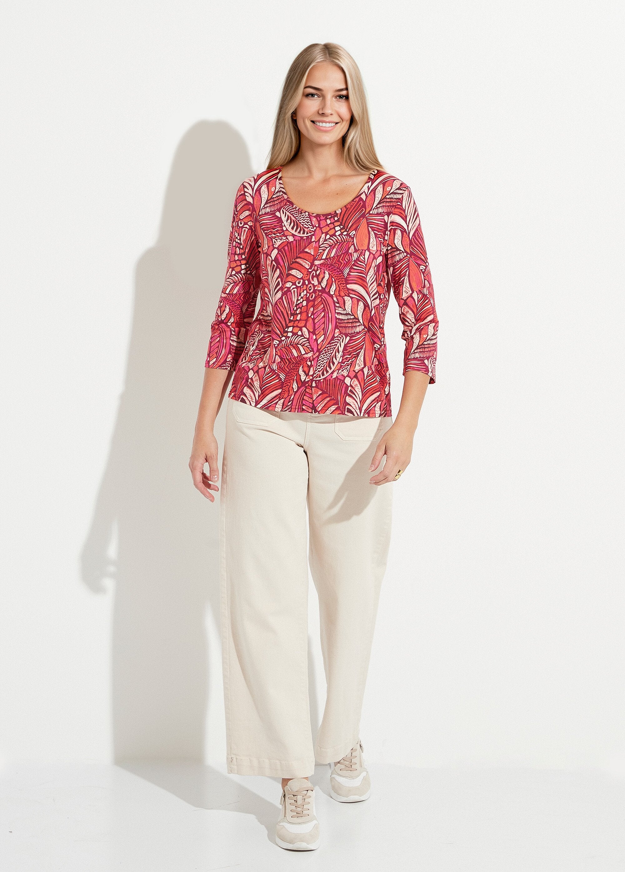 Patchwork_print_round_neck_T-shirt_Pink_and_orange_SF1_slim