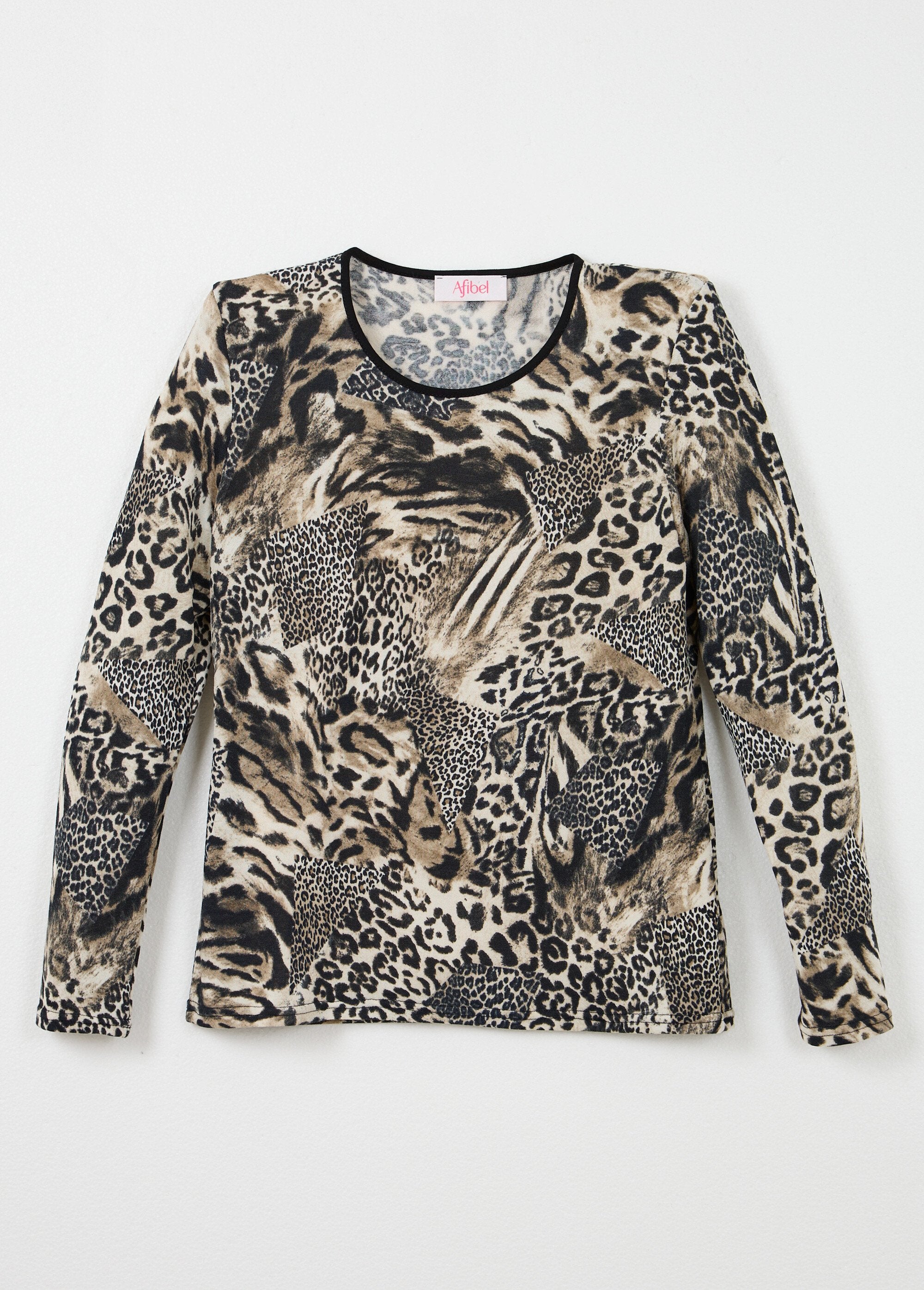Animal_skin_patchwork_print_crew_neck_t-shirt_Beige_and_black_AP1_slim