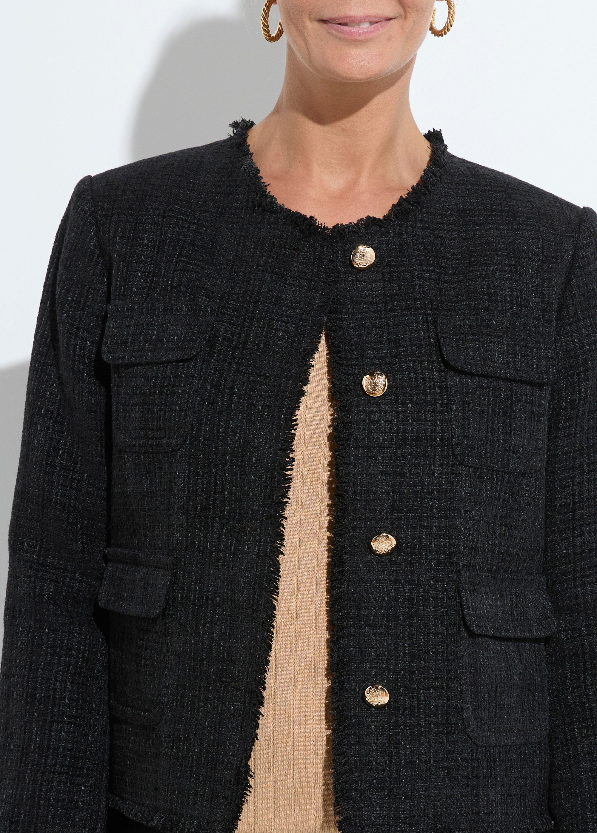 Fringed_button-down_collarless_tweed_jacket_Black_DE1_slim