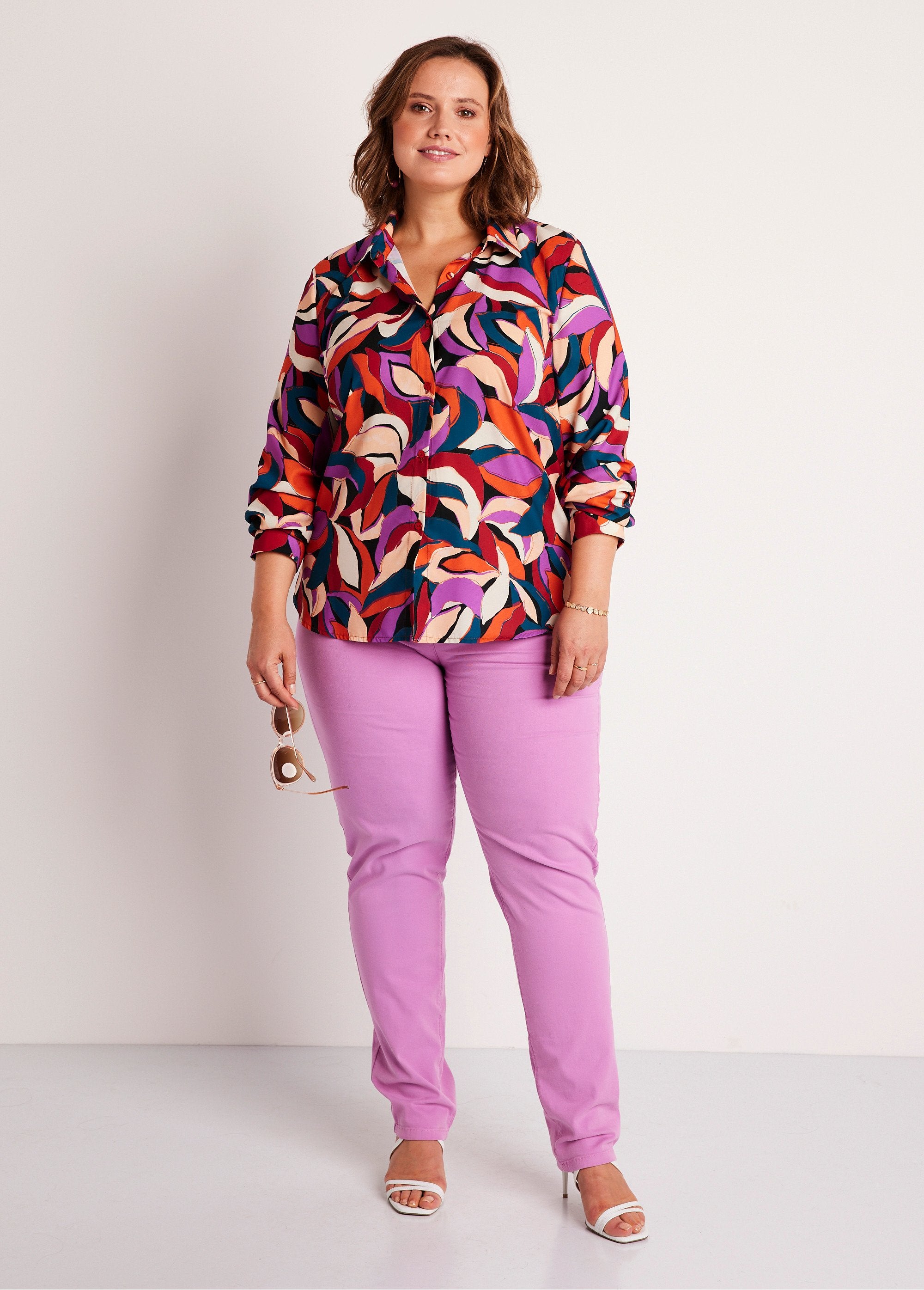 Long_sleeve_leaf_pattern_blouse_Orange_and_purple_SF1_curvy