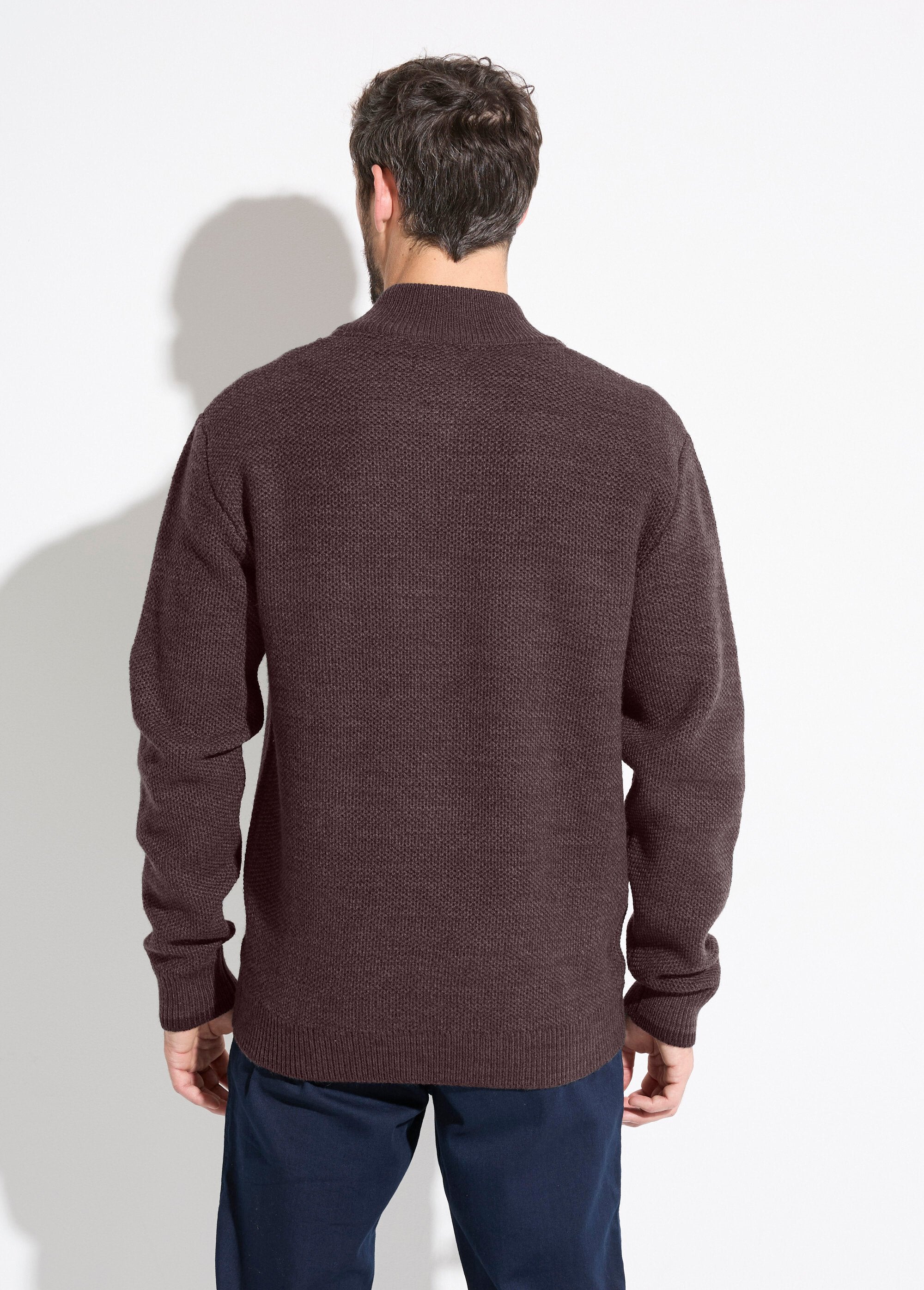 Zipped_cardigan_with_high_collar_in_heathered_wool_knit_Brown_DO1_slim