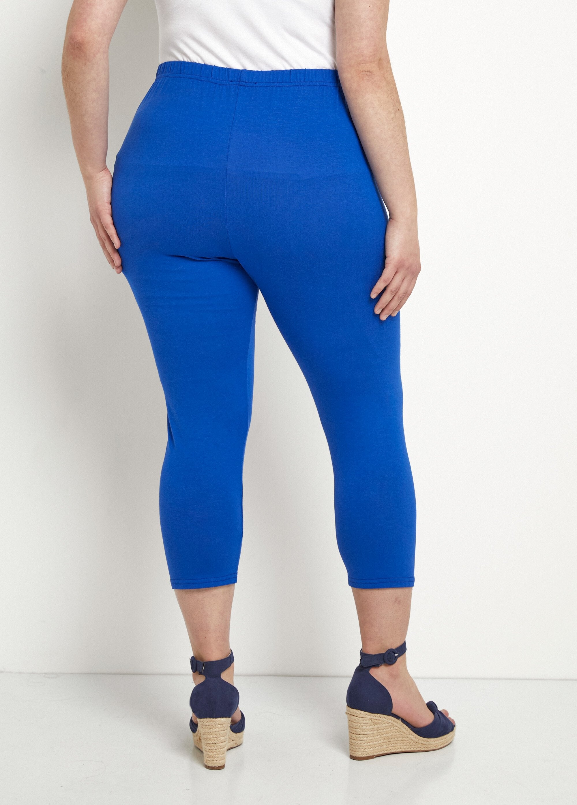 Stretchy_elasticated_waist_short_leggings_Plain_blue_DO1_curvy