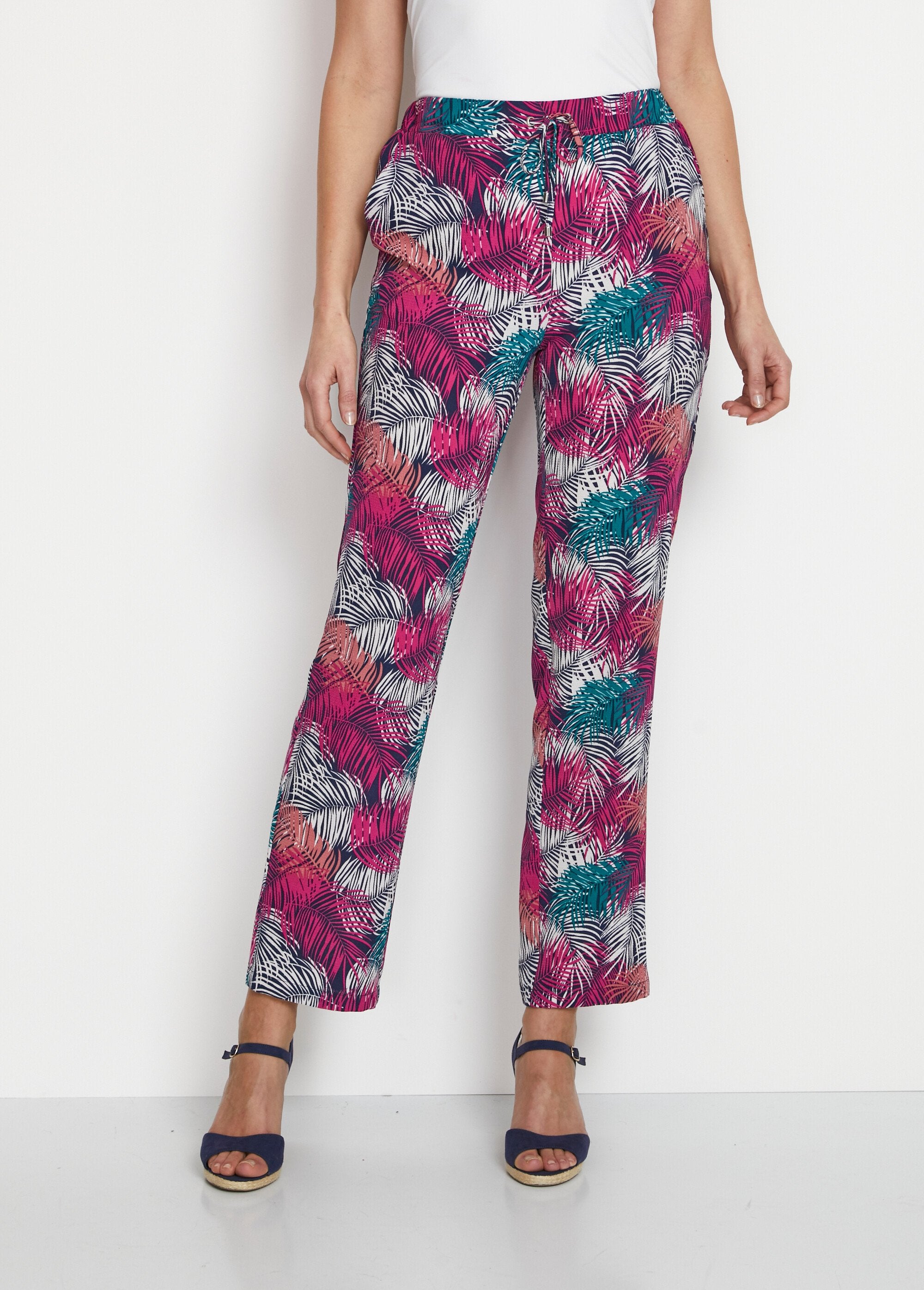 Pantalon_fluide_taille_élastiquée_Imprime_fuchsia_FA1_slim