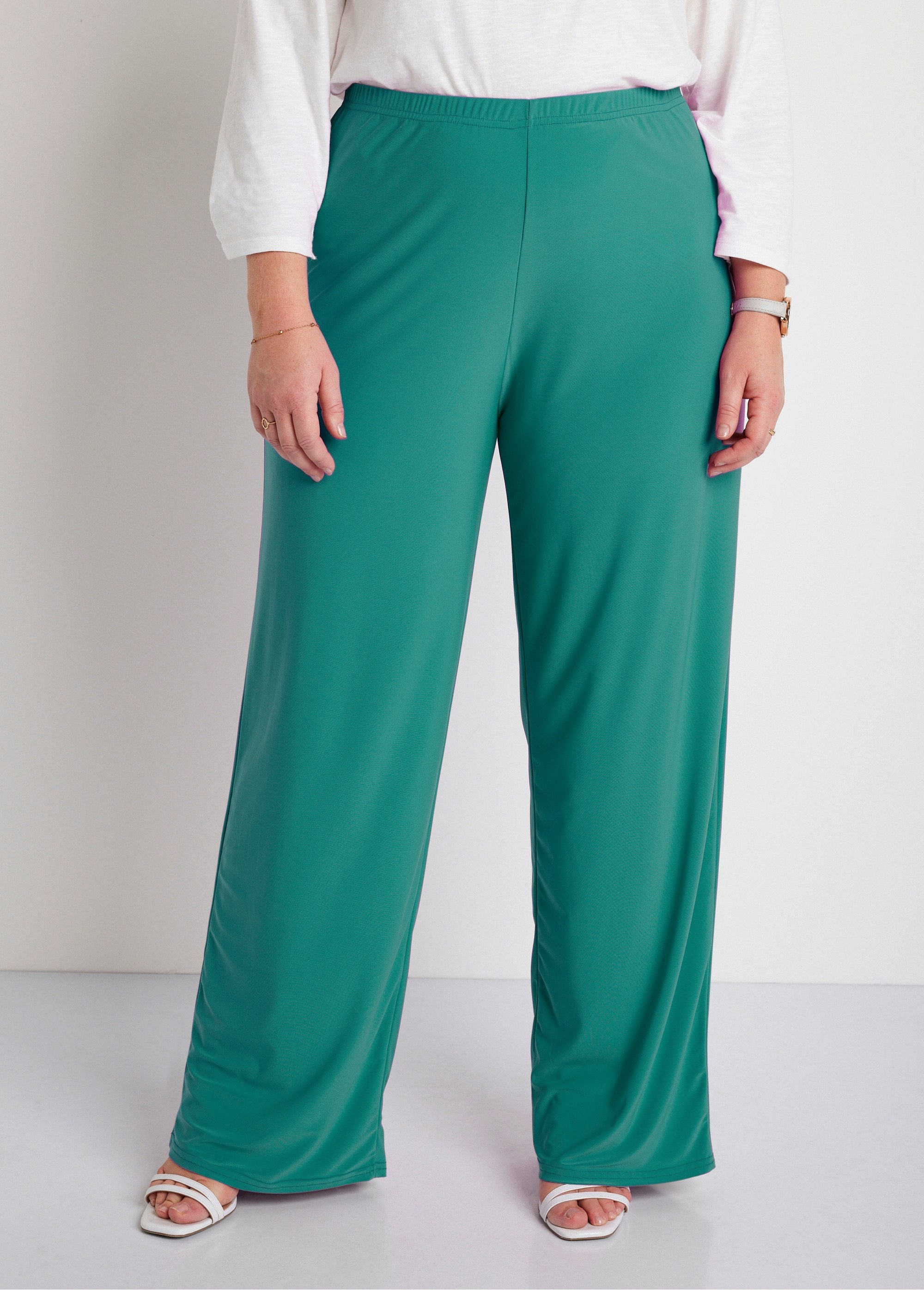 Flowy_elasticated_waist_mesh_pants_Plain_green_FA1_curvy