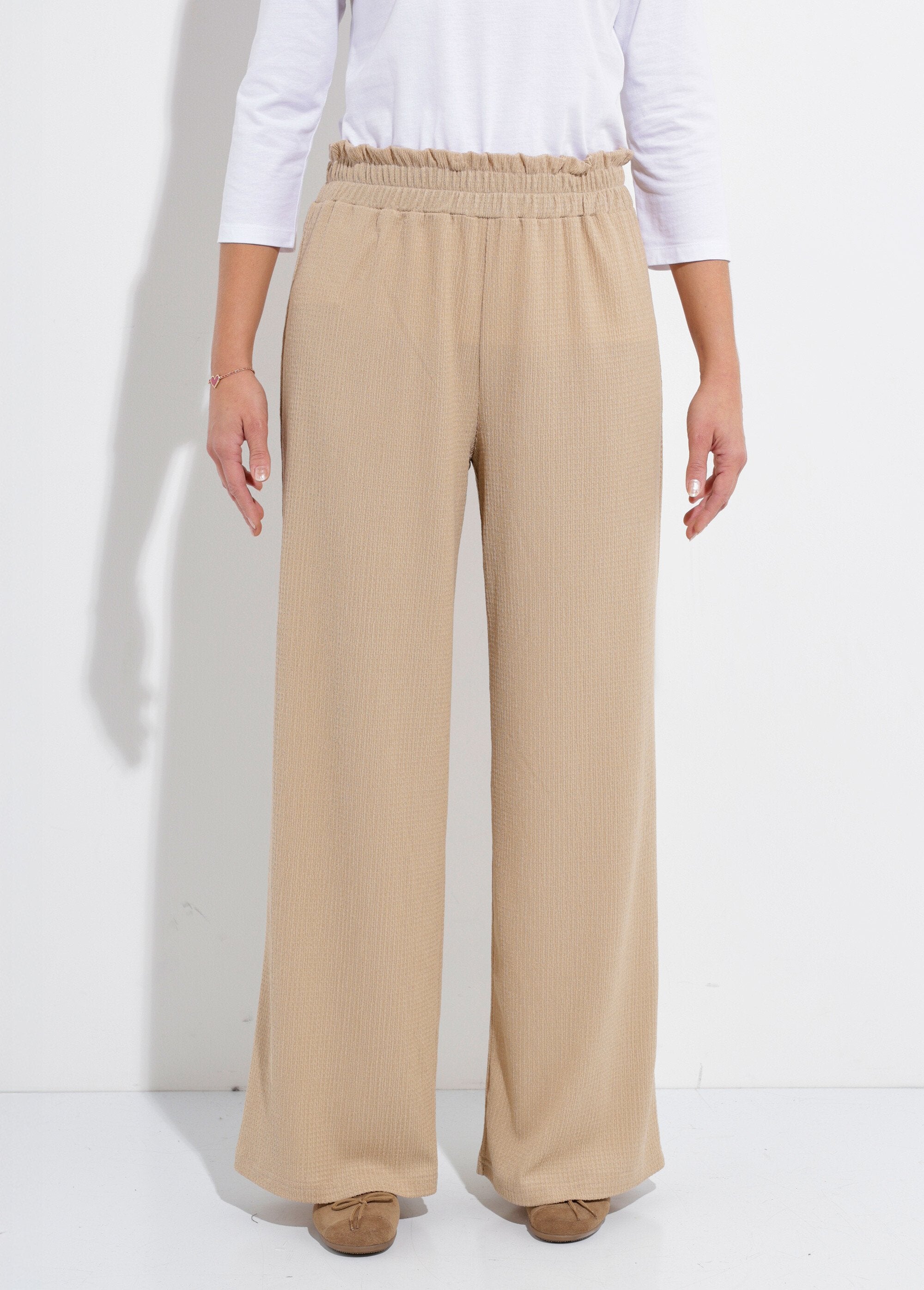 Pantalon_vert_large_taille_élastiquée_maille_relief_Beige_FA1_slim