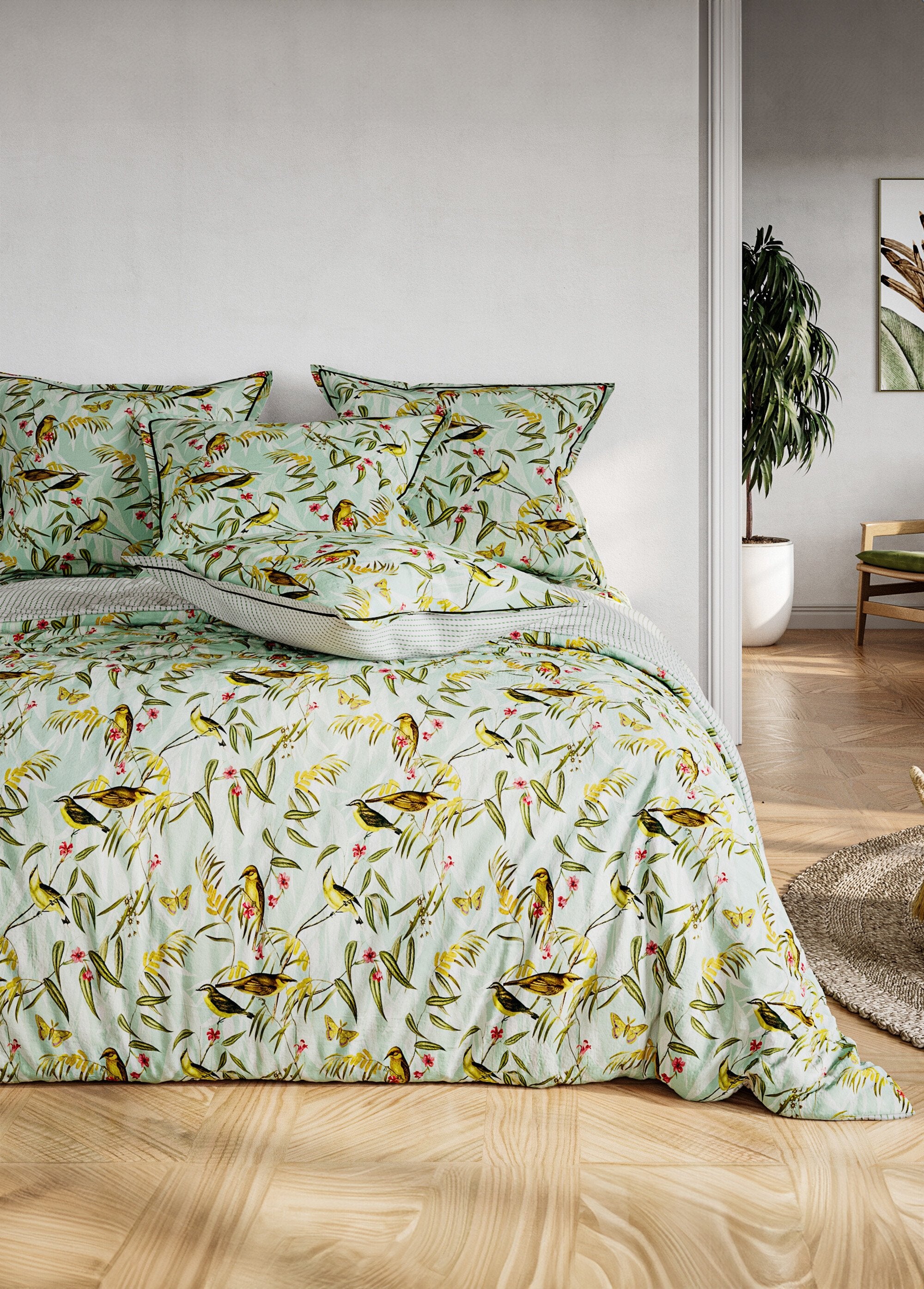 Parure_de_lit_4_pièces_avec_drap_plat,_oiseaux_Vert_FA1_slim