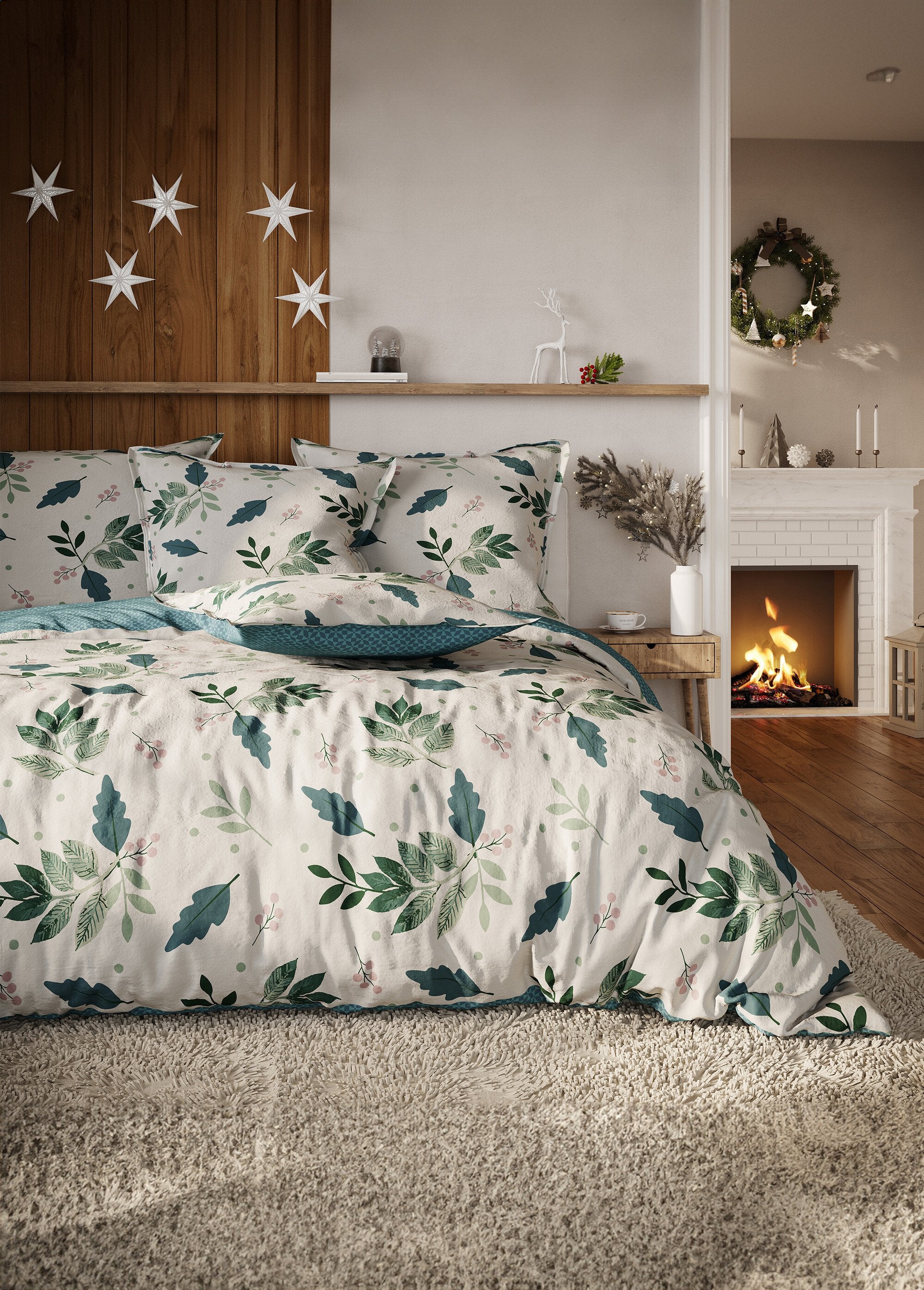 Parure_de_lit_4_pièces_flanelle_avec_drap_plat,_chêne_Imprime_bleu_FA1_slim