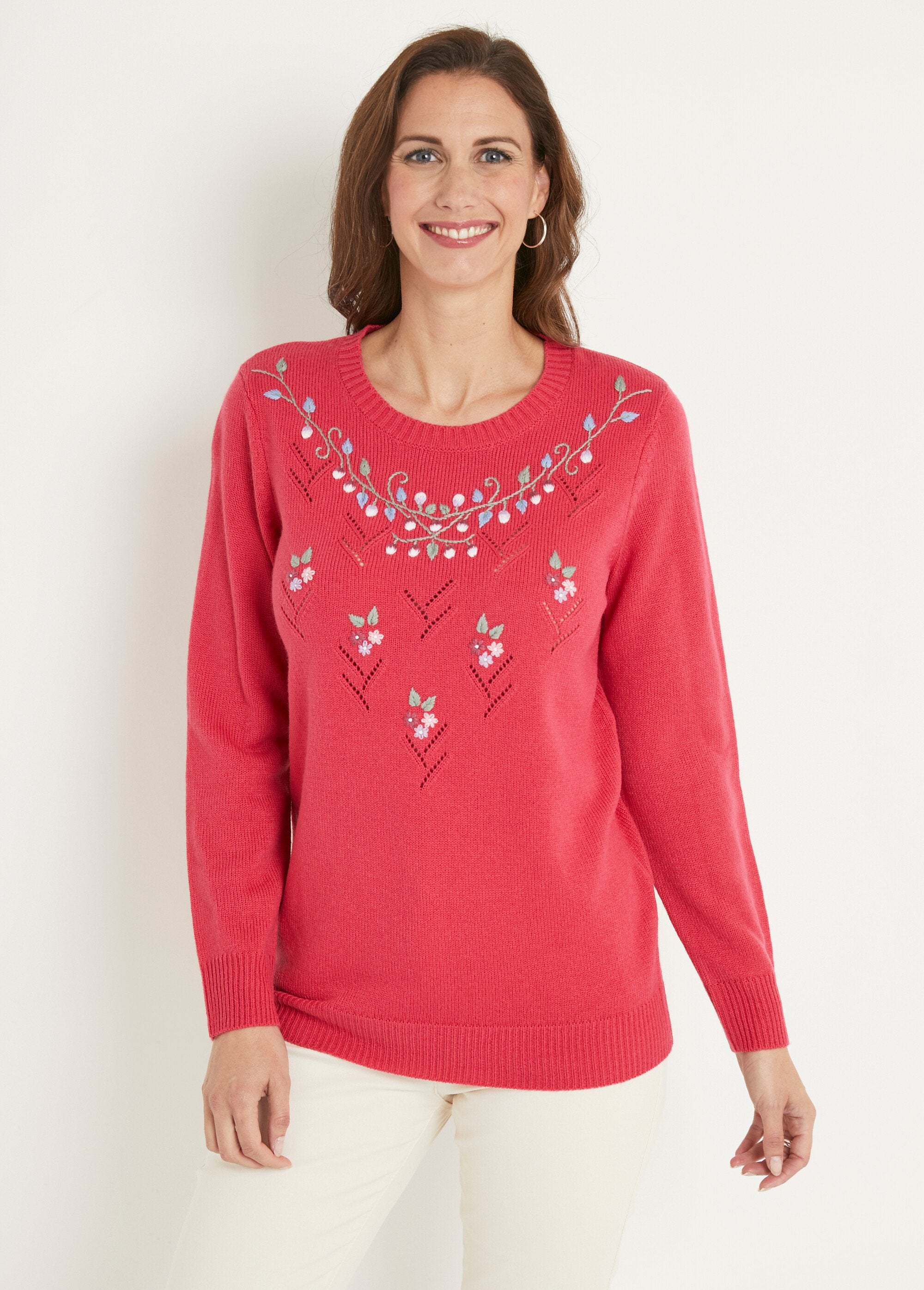 Soft_plain_embroidered_openwork_round_neck_sweater_Pink_FA1_slim