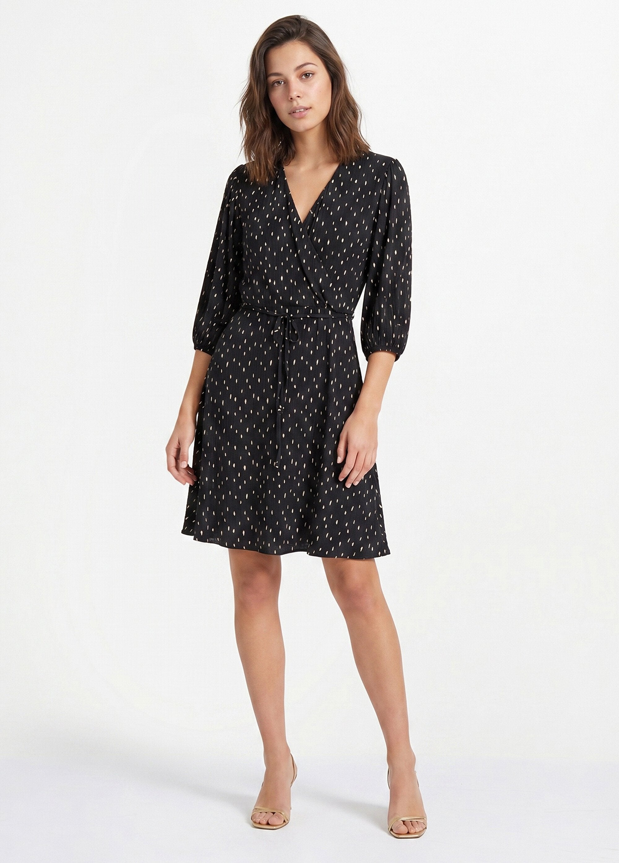 Polka_dot_print_wrap_dress_Black_and_ecru_FA1_slim