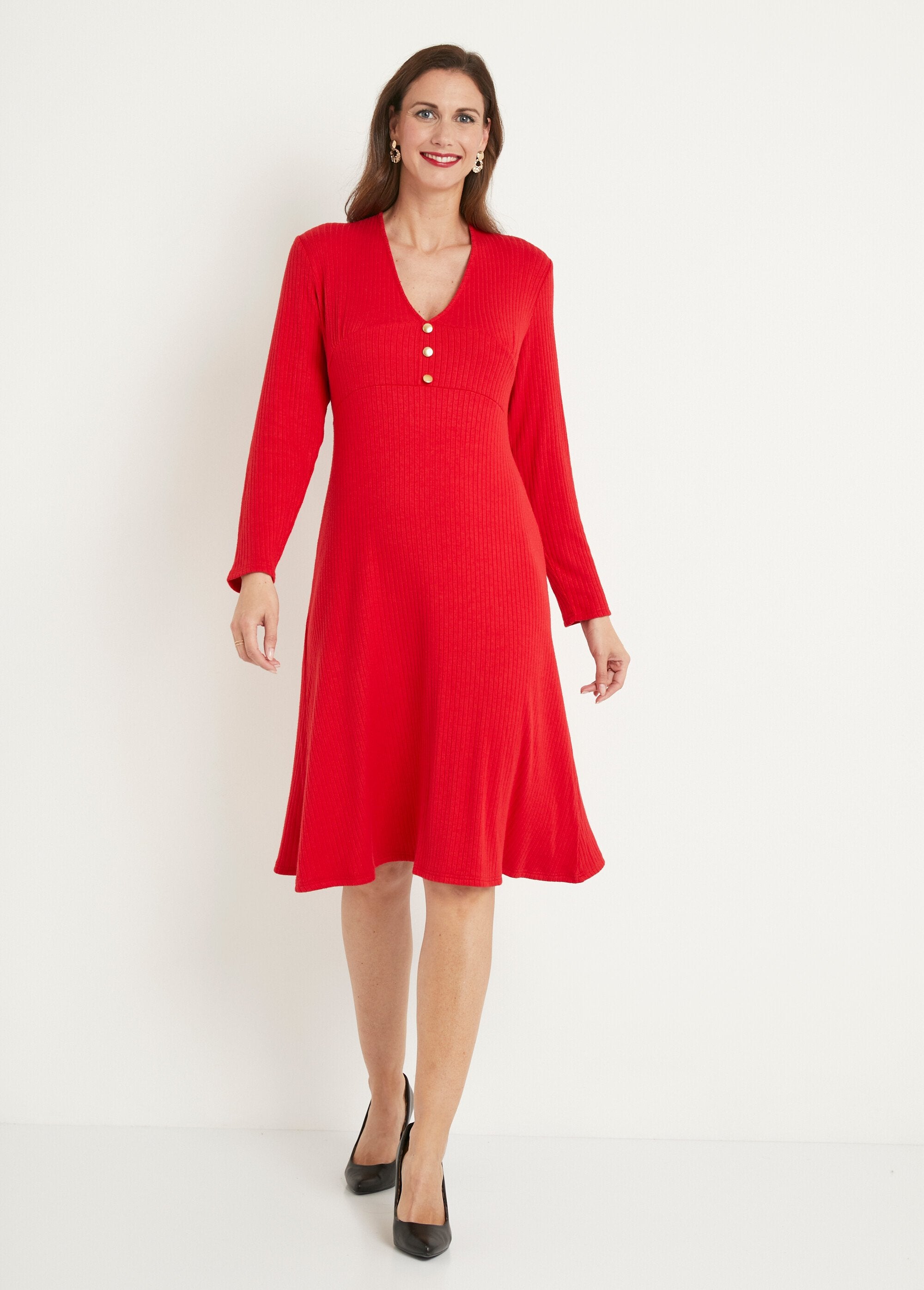 Plain_short_V-neck_ribbed_dress_Red_FA1_slim