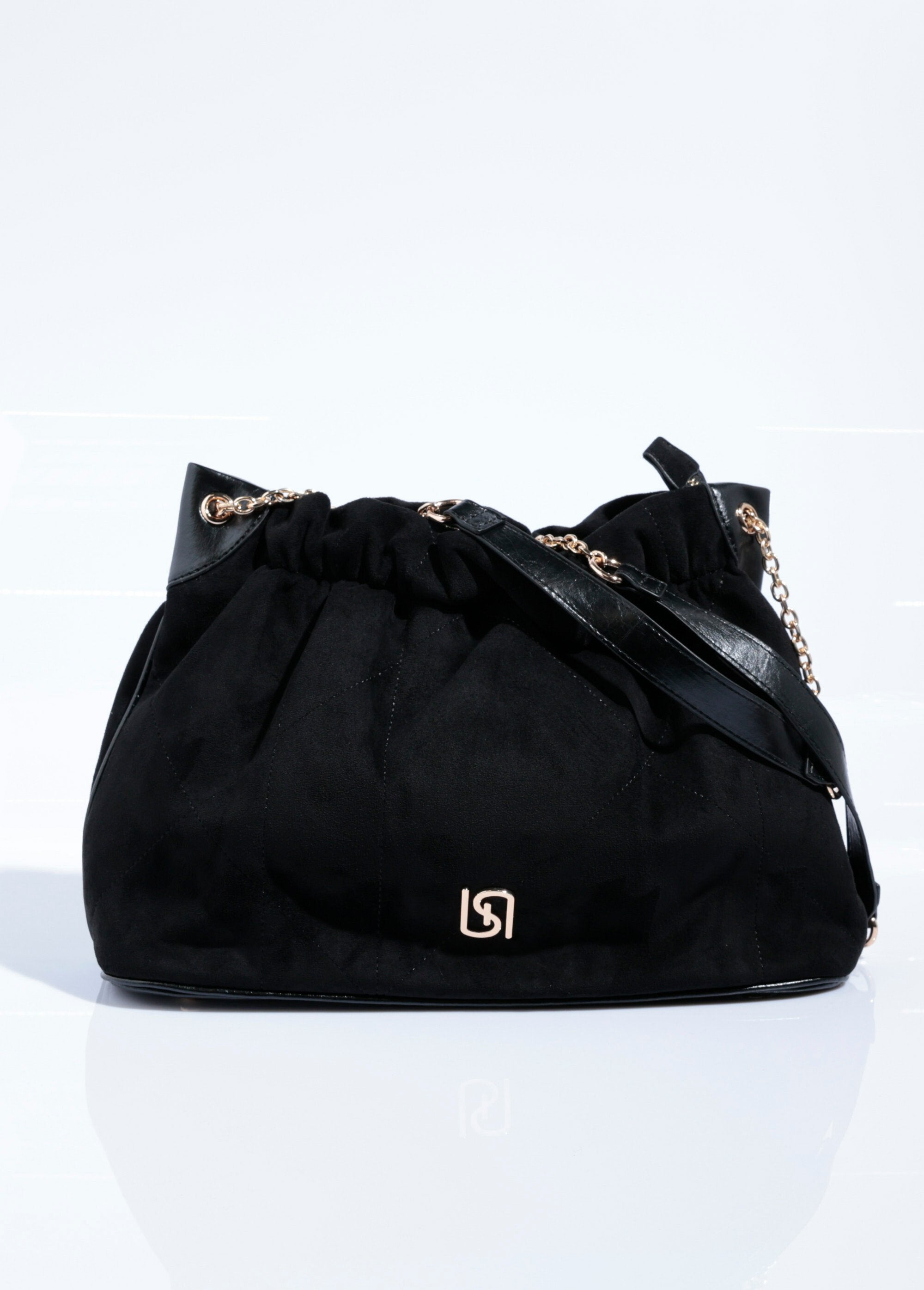 Chic_pleated_suede_bag_with_metal_strap_Black_FA1_slim