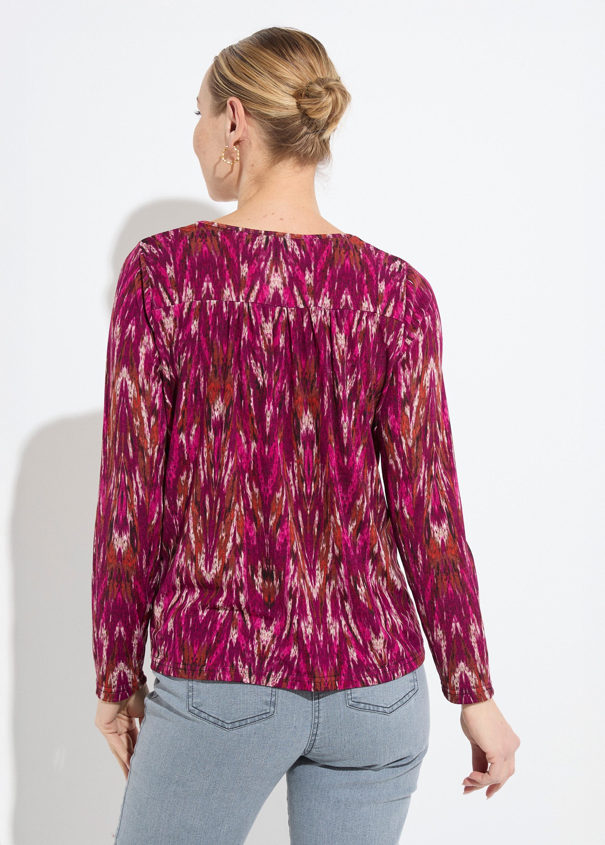 T-shirt_chaud_col_V_imprimé_manches_longues_Cassis_et_beige_DO1_slim