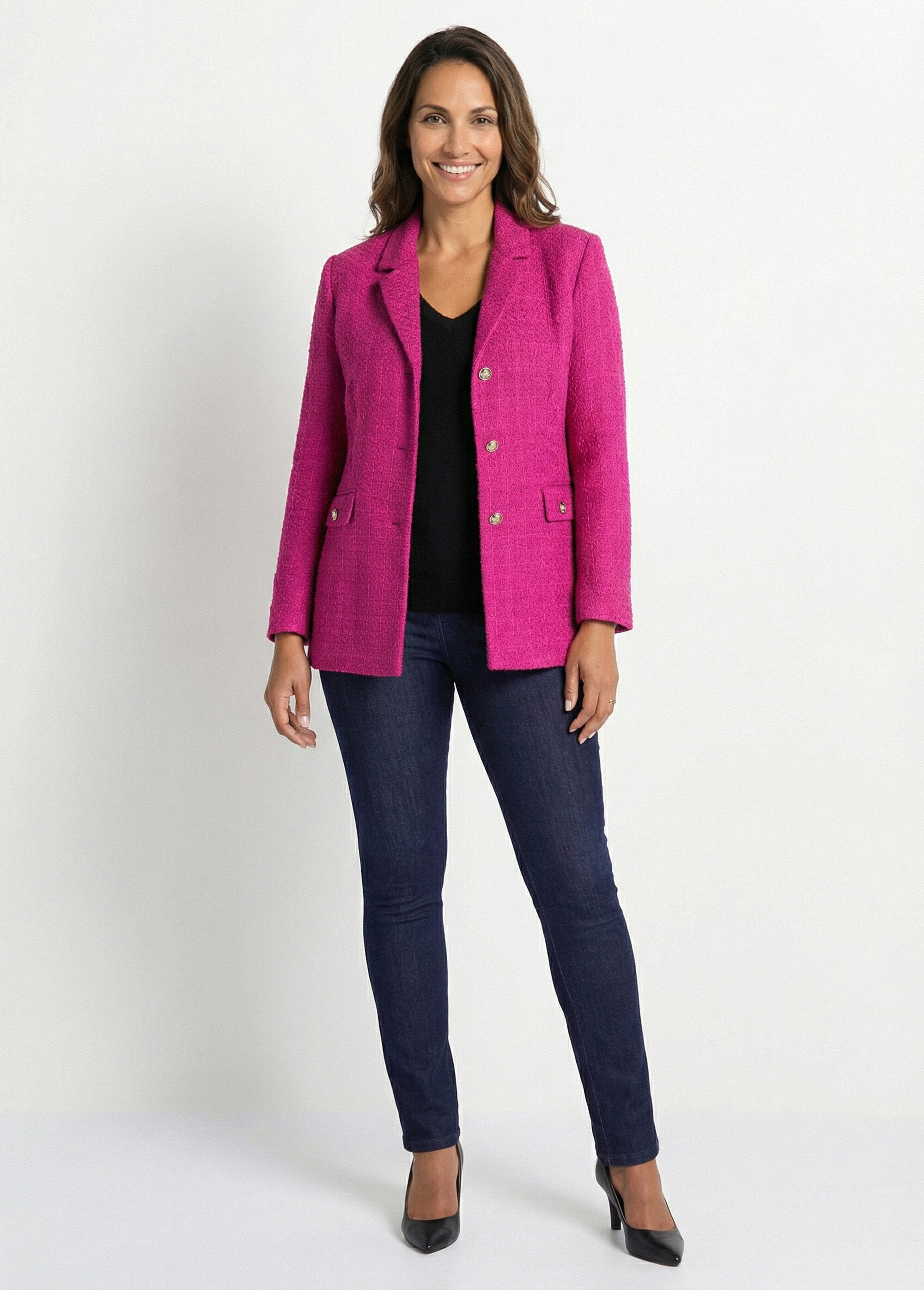 Straight_buttoned_jacket_in_basket_weave_fabric_with_tailored_collar_Fuchsia_SF1_slim